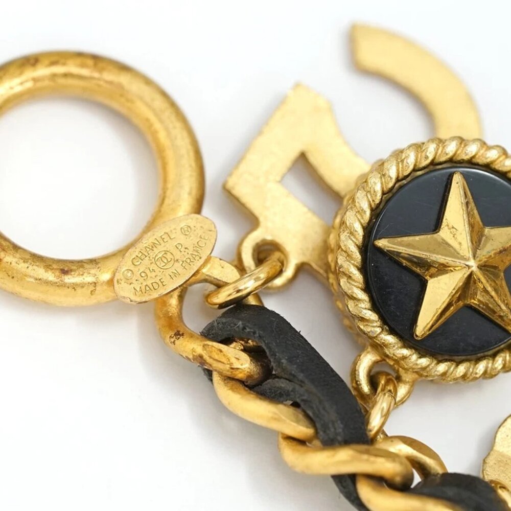CHANEL No.5 Multi Charm Leather Chain Bracelet 7.3" Gold Tone 94P Auth w/Box - Picture 5 of 6